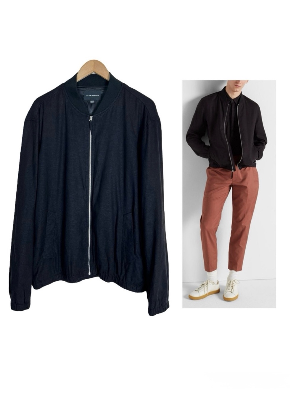 Club Monaco Summer Linen Bomber Jacket Size XL Black
